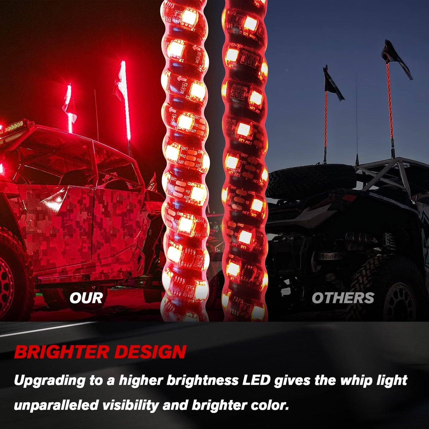 2PCS 4FT Led Whip Lights with Spring Base,Bluetooth and Remote Control 360° Spiral RGB Chasing Light Offroad Warning Lighted Antenna LED Whips for UTV, ATV, Buggy Dune, RZR, Can-Am, Boat