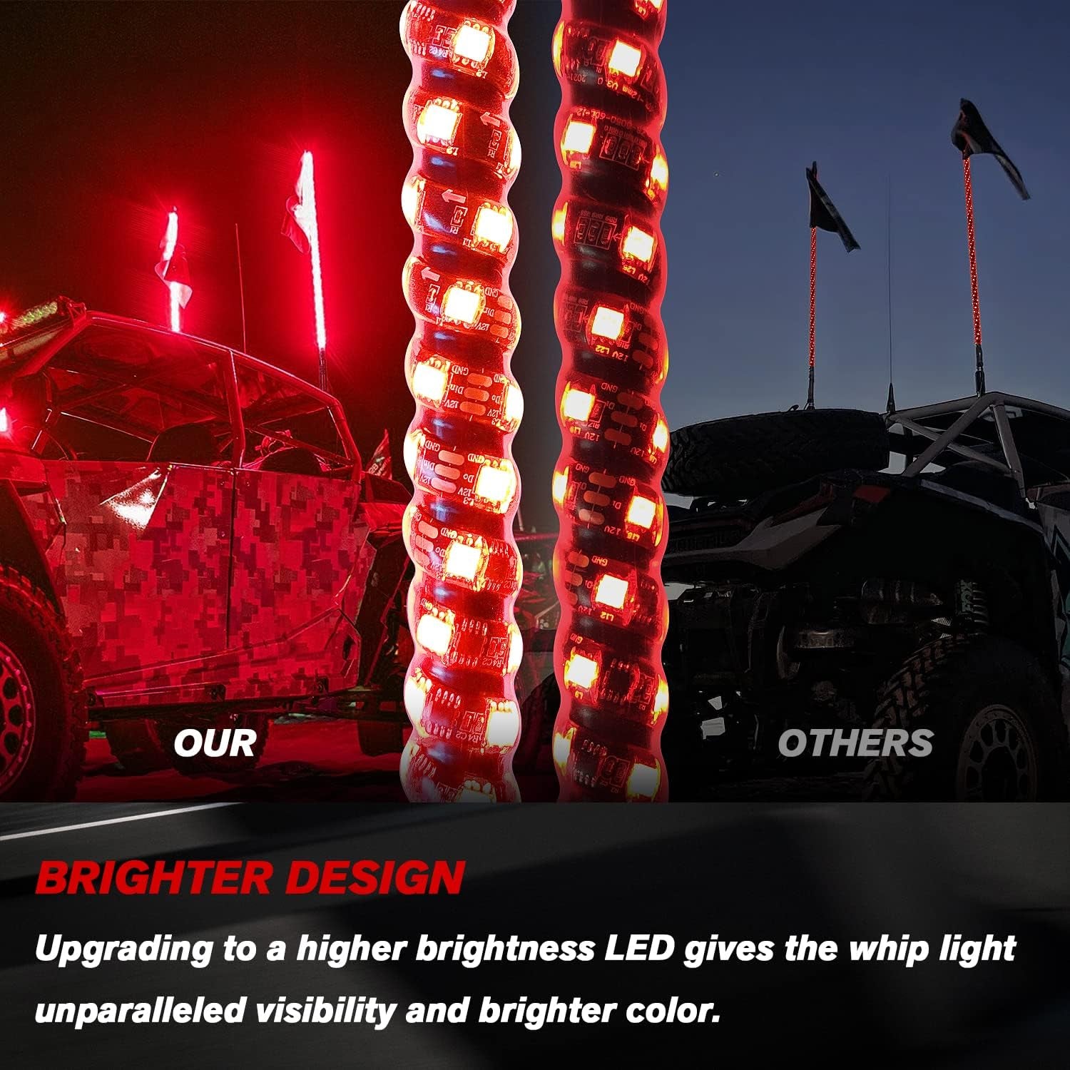 2PCS 4FT Led Whip Lights with Spring Base,Bluetooth and Remote Control 360° Spiral RGB Chasing Light Offroad Warning Lighted Antenna LED Whips for UTV, ATV, Buggy Dune, RZR, Can-Am, Boat