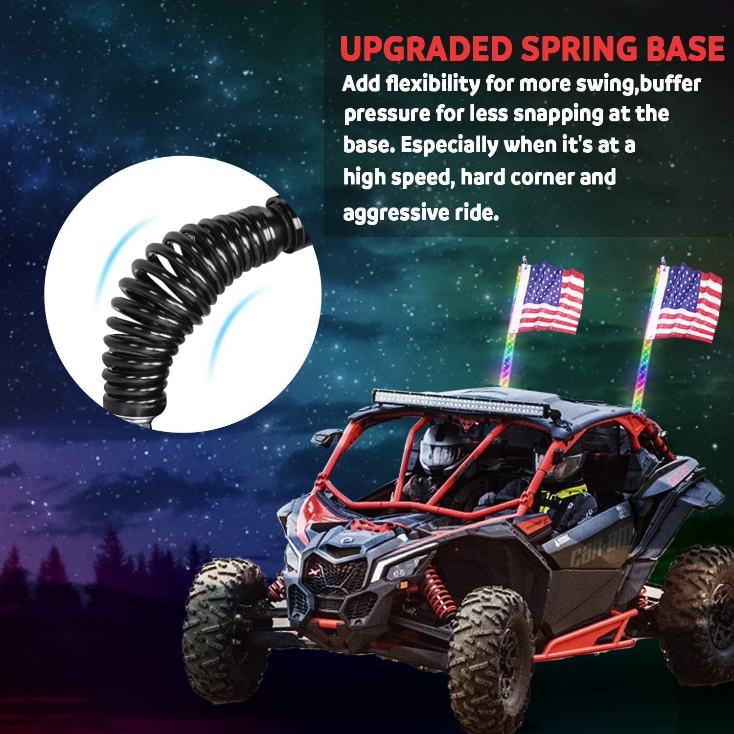 2PCS 4FT Led Whip Lights with Spring Base,Bluetooth and Remote Control 360° Spiral RGB Chasing Light Offroad Warning Lighted Antenna LED Whips for UTV, ATV, Buggy Dune, RZR, Can-Am, Boat